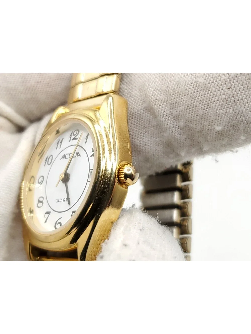 Acqua By Timex Gld Tone Expandable Band White Date Dial Women Watch New Battery